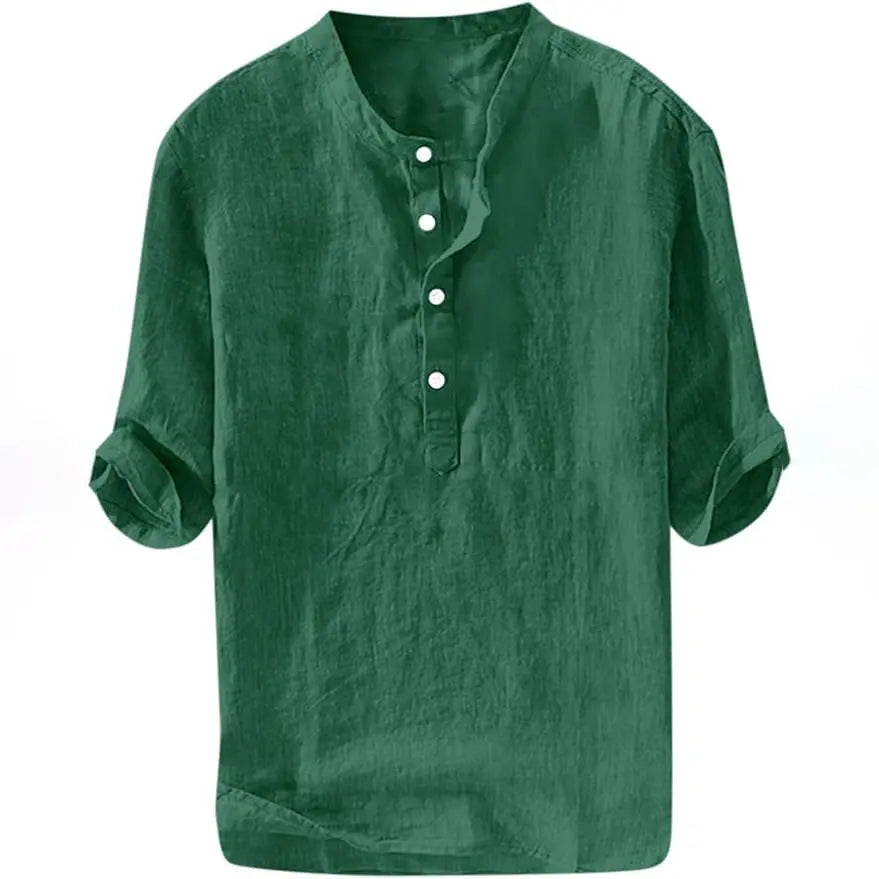 💥 Final Countdown Begins 💥Men's Linen Shirts Casual Cotton 3/4 Sleeve Regular-Fit Henley T-Shirt