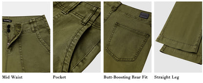 Double Button Mid Waist Straight Leg Pants