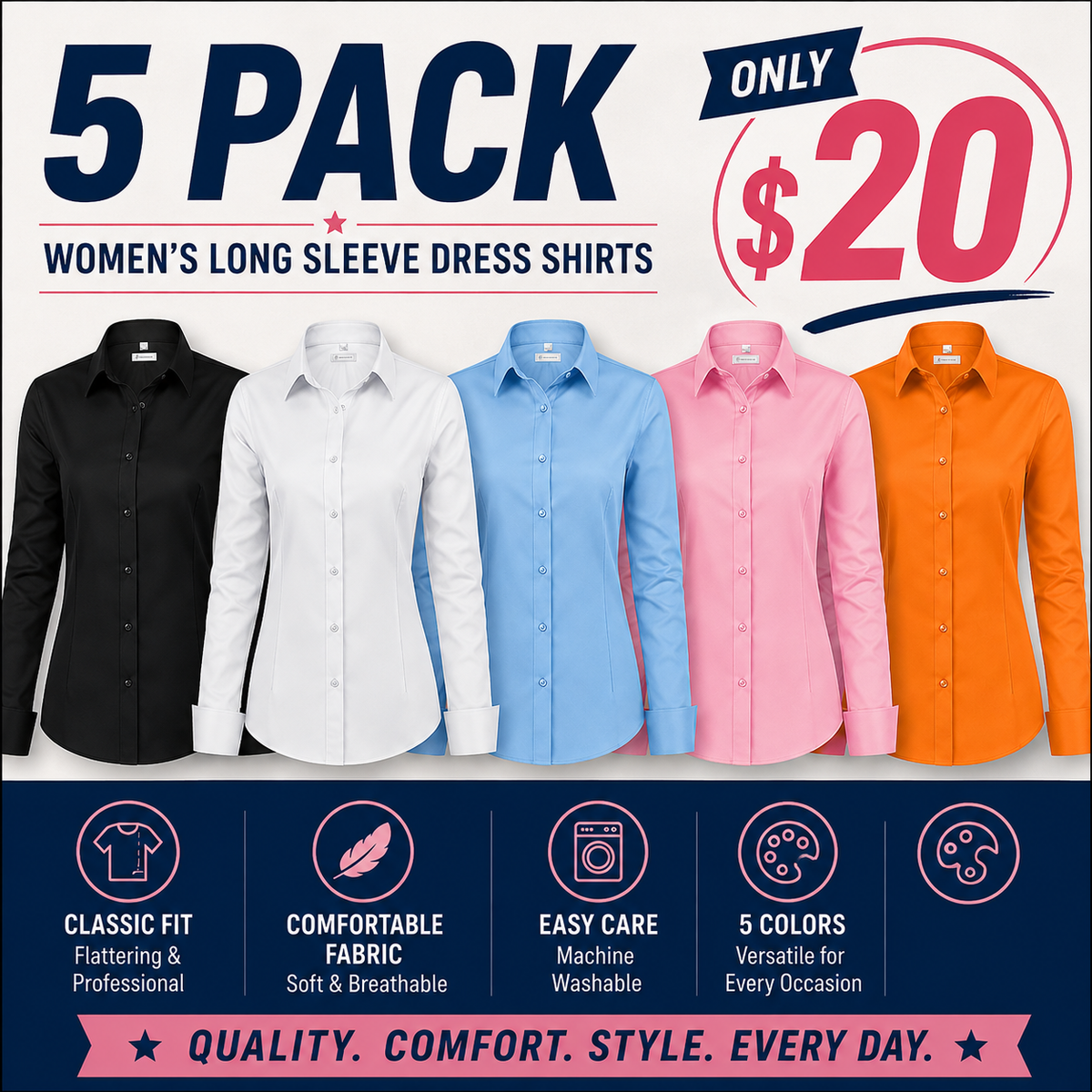 Womens Classic-Fit Dress Shirts