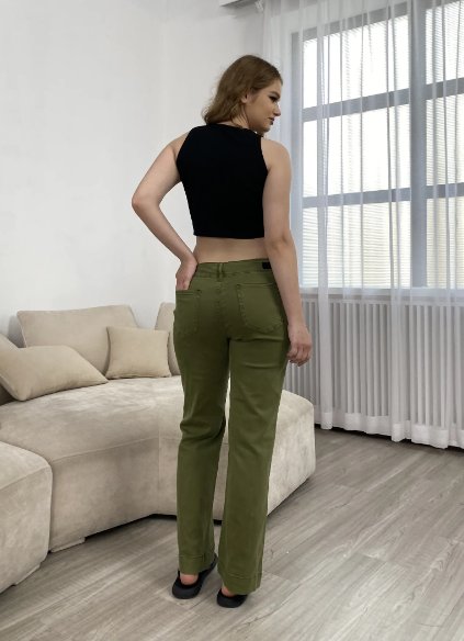 Double Button Mid Waist Straight Leg Pants