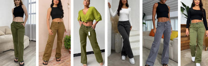 Double Button Mid Waist Straight Leg Pants