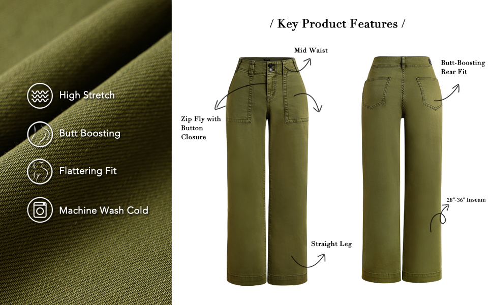 Double Button Mid Waist Straight Leg Pants