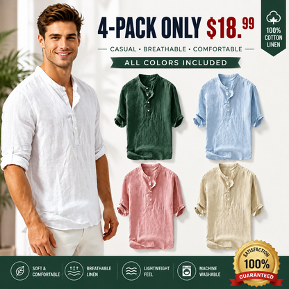 💥 Final Countdown Begins 💥Men's Linen Shirts Casual Cotton 3/4 Sleeve Regular-Fit Henley T-Shirt