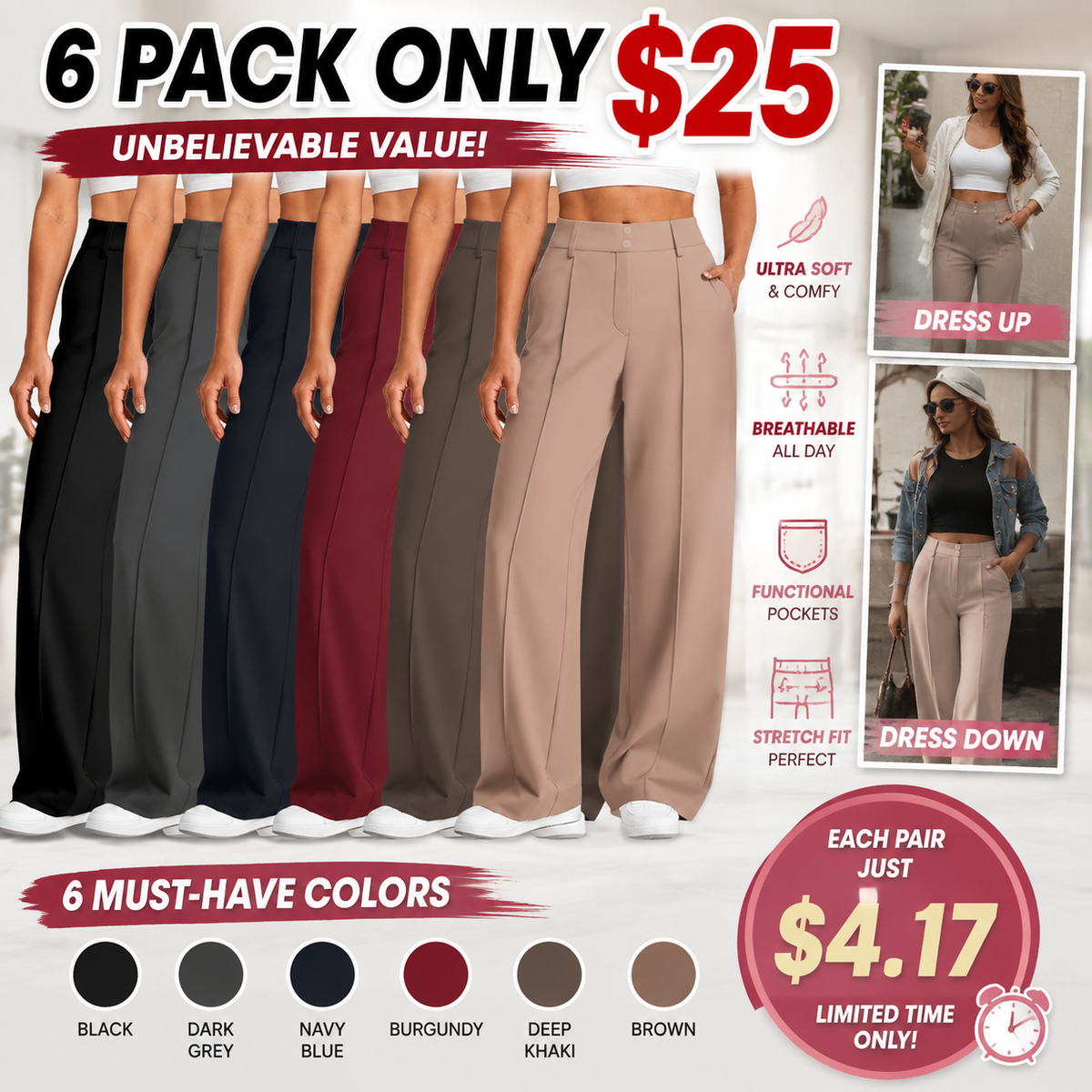 🔥Last Day:90% Off🔥Women's Straight Leg Ponte Yoga Pants with Pockets