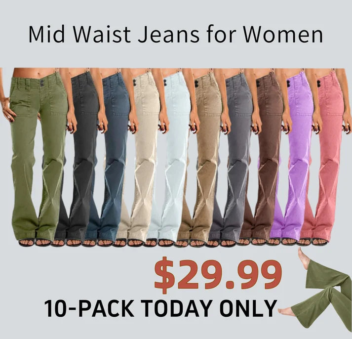 Double Button Mid Waist Straight Leg Pants