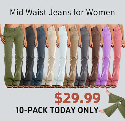 Double Button Mid Waist Straight Leg Pants